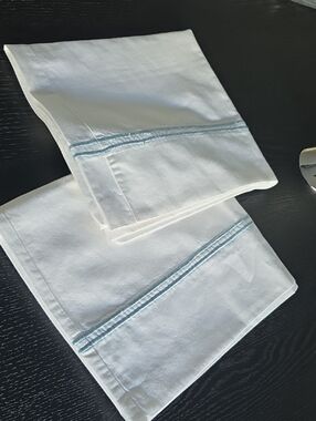 2 Pcs Classic White with Blue Stripe KING pillowcases